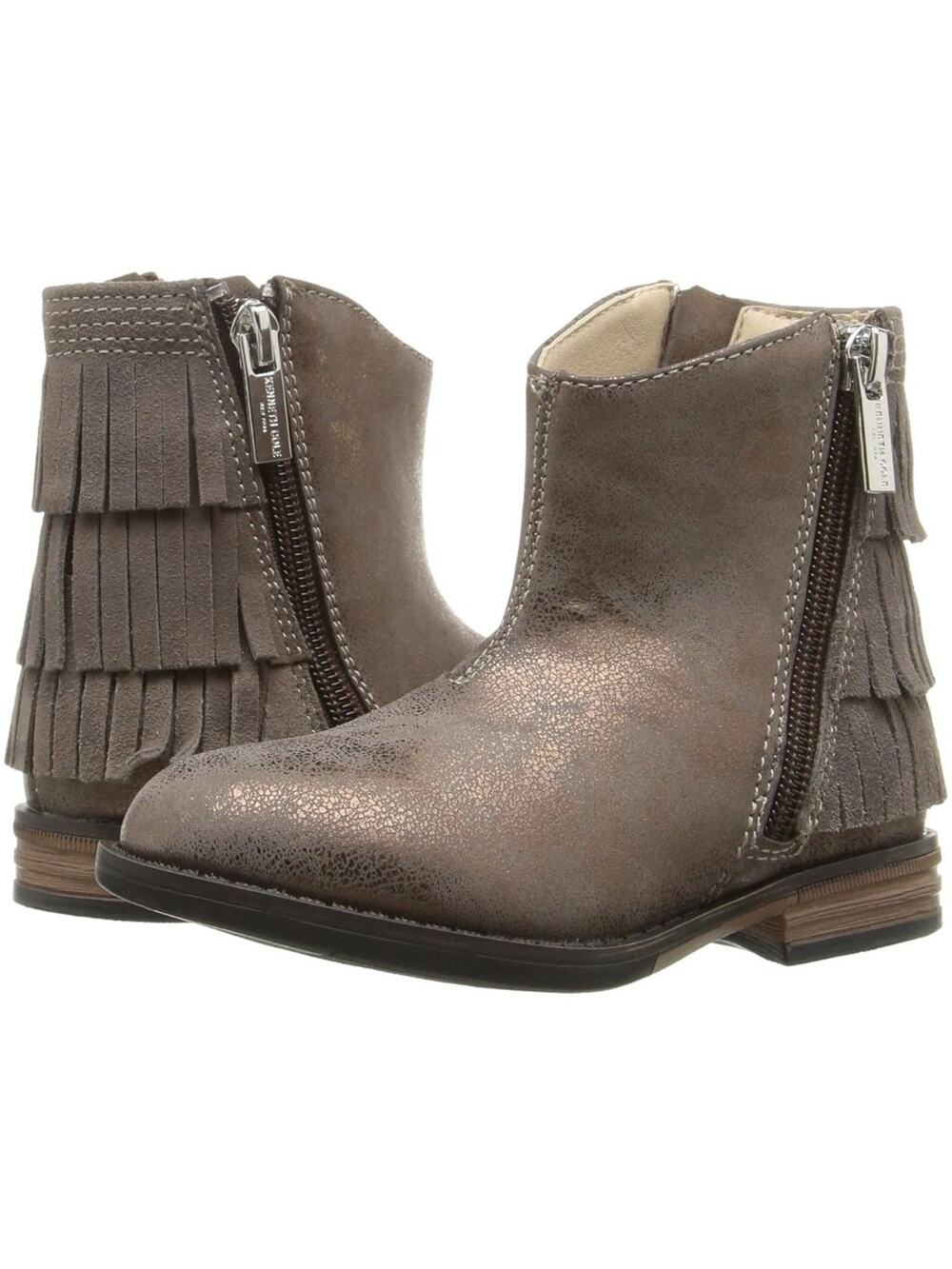 Kenneth Cole Downtown Girl Bronze Synthetic & Leather Fringe Ankle Boots 5